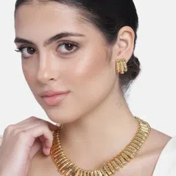 Estele Gold-Plated Link Capsule Necklace & Earring Set for Women-7