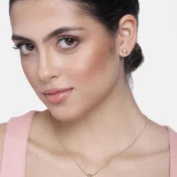 Estele Gold-Plated White Crystal Pendant & Earring Set for Women-55