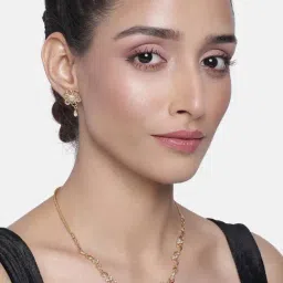 Estele Gold-Plated White CZ Flower Shaped Necklace & Earring Set for Women-18