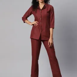 Cottinfab Maroon Cotton Embellished Shirt With Trousers-image-29