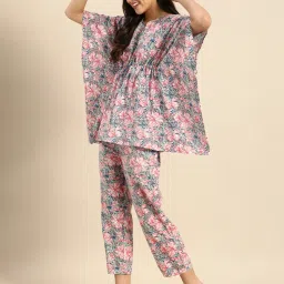 Clt.s Multicolor Printed Kaftan With Pyjamas image 3