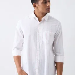 Spykar Pink Cotton Slim Fit Stripes Shirt-image-44