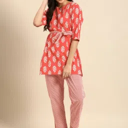 Clt.s Red Printed Tunic With Pyjamas image 1