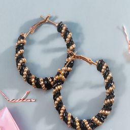 Vientiq Gold-Plated Artificial Beads Beaded Circular Shape Hoop Earrings-12