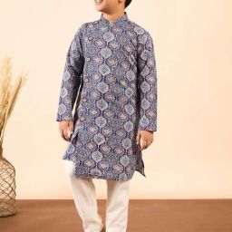 StyloBug Boys Blue Cotton Printed Kurta Set-image-38