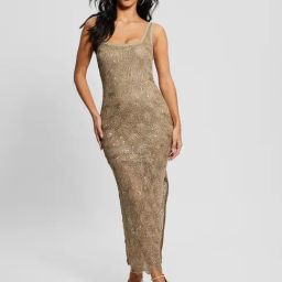 Guess Brown Self Sleeveless Dress-image-66