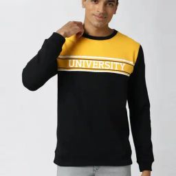 Peter England Black & Yellow Slim Fit Colour Block Sweatshirt-picture-12