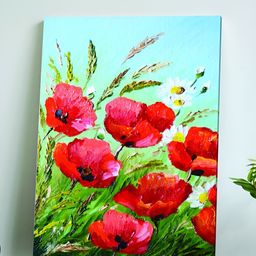 Myntra Elegant Homes Blue & Red Single Piece Canvas Floral and Botanical Wall Paintings-image-4