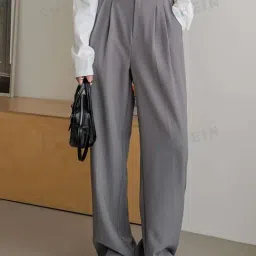 Kotty Grey Straight Fit High Rise Pants-image-90