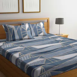 KLOTTHE Multicolor Geometric 300 TC King Double Bedsheet with 2 Pillow Covers-image-91