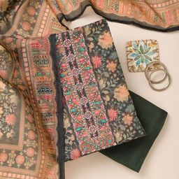 Koskii Floral PrintedThread Work Chanderi Unstitched Dress Material-image-23