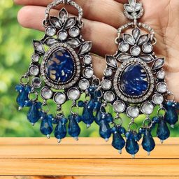 OPUS GEMS Artificial Stones Studded And Beaded Teardrop Shaped Drop Earrings-image-10