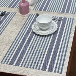 Bianca Premium Blue & White PVC Striped Placemat - Set of 6-5