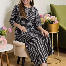 Libas Black Cotton Straight Fit Printed Night Suit-picture-29