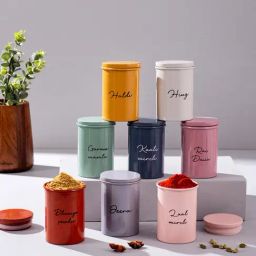 Nestroots Colorful Stainless Steel Kitchen Storage Jar With Lid 300ml - Set of 8-29