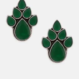 Priyaasi Green Leaf Shaped Emerald Stone Studded Stud Earring image 3