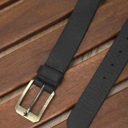 Louis Philippe Black Leather Textured Formal Belt for Men-image-10