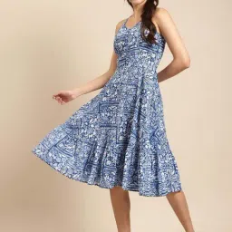 Mabish By Sonal Jain Blue Cotton Printed A-Line Dress-image-75