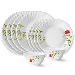 Larah by Borosil Flora White Opalware 12 Pieces Dinner Set-image-60