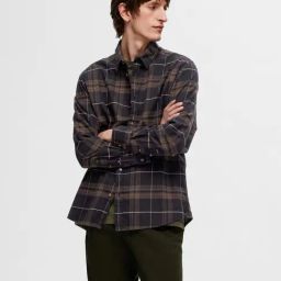 SELECTED HOMME Dark Blue Slim Fit Check Overshirt-image-40