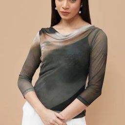Code By Lifestyle Olive Regular Fit Printed Top With Inner-picture-28