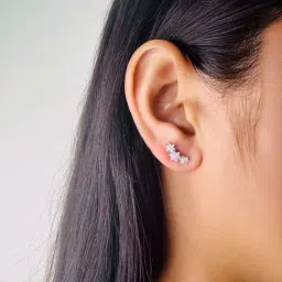 Arte Jewels 925 Sterling Silver CZ-studded Flower Stud Earrings for Women & Girls-picture-2