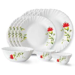 Larah by Borosil Oriental White Opalware 13 Pieces Dinner Set-image-99