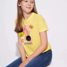 VERO MODA GIRL Kids Lemon Drop Cotton Printed T-Shirt-image-4