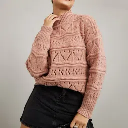 Styli Peach Self Design Oversized Sweater-image-52