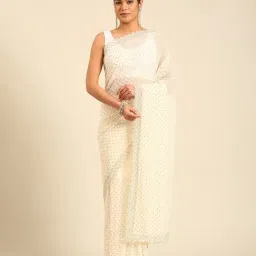 Mohey Cream Georgette Embroidered Saree With Unstitched Blouse-image-59