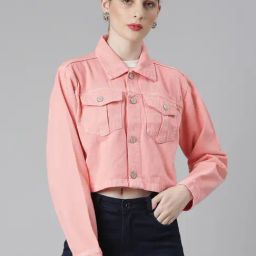 SHOWOFF Coral Relaxed Fit Crop Denim Jacket-picture-9