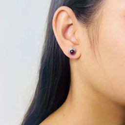 Arte Jewels 925 Sterling Silver Garnet Stone Round Stud Earrings for Women & Girls-29