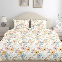 Haus & Kinder Cotton Multicolor Hawaiian Petals 144 TC King Flat Bedsheet with 2 Pillow Covers-image-98