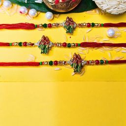 Anouk Set Of 3 Beaded Cotton Thread with AD Stones & Meenakari Designer Rakhi for Brother-94
