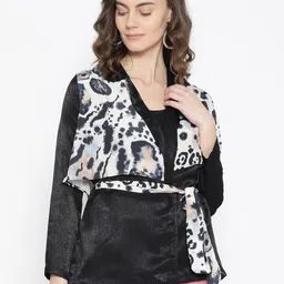EROTISSCH Women Black & Off-White Animal Print Layered Tailored Jacket-picture-57