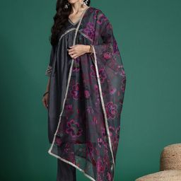 Sangria Empire Sequined Kurta with Trousers & Dupatta-image-94