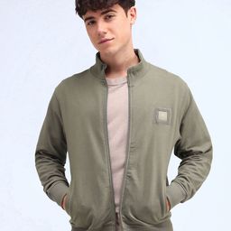 Flying Machine Men Mock Collar Pure Cotton Front-Open Sweatshirt-picture-0