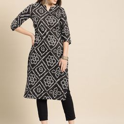 Anouk Women Black And White Printed Pure Cotton Kurta with Trousers-image-80