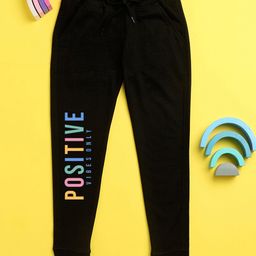 NUSYL Positive Vibes Only Text Printed Track Pants - Black-image-81