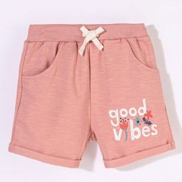 Ollypop Cotton Knit Mid Thigh Length Shorts Good Vibes Print - Lotus Pink-image-28
