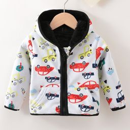 Kookie Kids Full Sleeves Car Printed Hoodies - White-image-97
