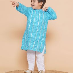 AJ Dezines Cotton Full Sleeves Bandhani Design & Gota Lace Embellished  Kurta Pyjama Set - Blue-image-62