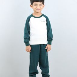 Aww Hunnie Full Sleeves Placement Text & Colour Block Detailed Winter  Sweatshirt And     Joggers Set - Green-image-26