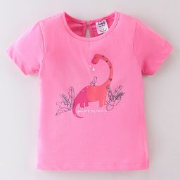 Simply Sinker Knit Half Sleeves T-Shirt Dino Print- Pink-image-84
