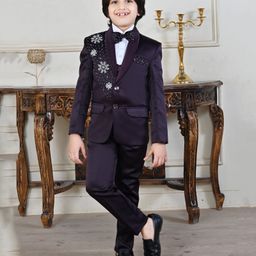 BT DEZINES Full Sleeves Beads Snowflakes Embellished 5 Piece Suit Set -  Wine Purple-image-79