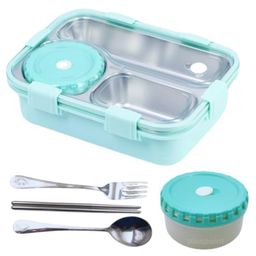 PLUSPOINT Bento Lunch Box Insulated Air Tight Portable Lunch Box with Utensils, Stainless Steel Lunch Box with Containers, Leak Proof Bento Box (Green)-image-86
