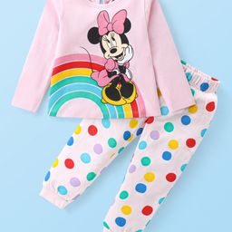 Babyhug Disney Single Jersey Knit Full Sleeves Night Suit with Polka Dots &  Minnie Mouse Graphics - Pink-picture-42