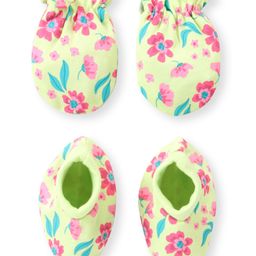 Babyhug 100% Cotton Mittens & Booties Set Floral Print - Yellow-image-98