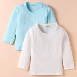 Kanvin Full SleevesSolid Colour Thermal Vests Pack of 2 - Aqua Blue & White-image-102