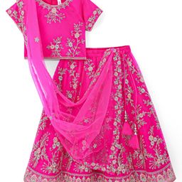 Babyhug Woven Half Sleeves Embroidered Choli Lehenga & Dupatta Set - Fuschia-image-6